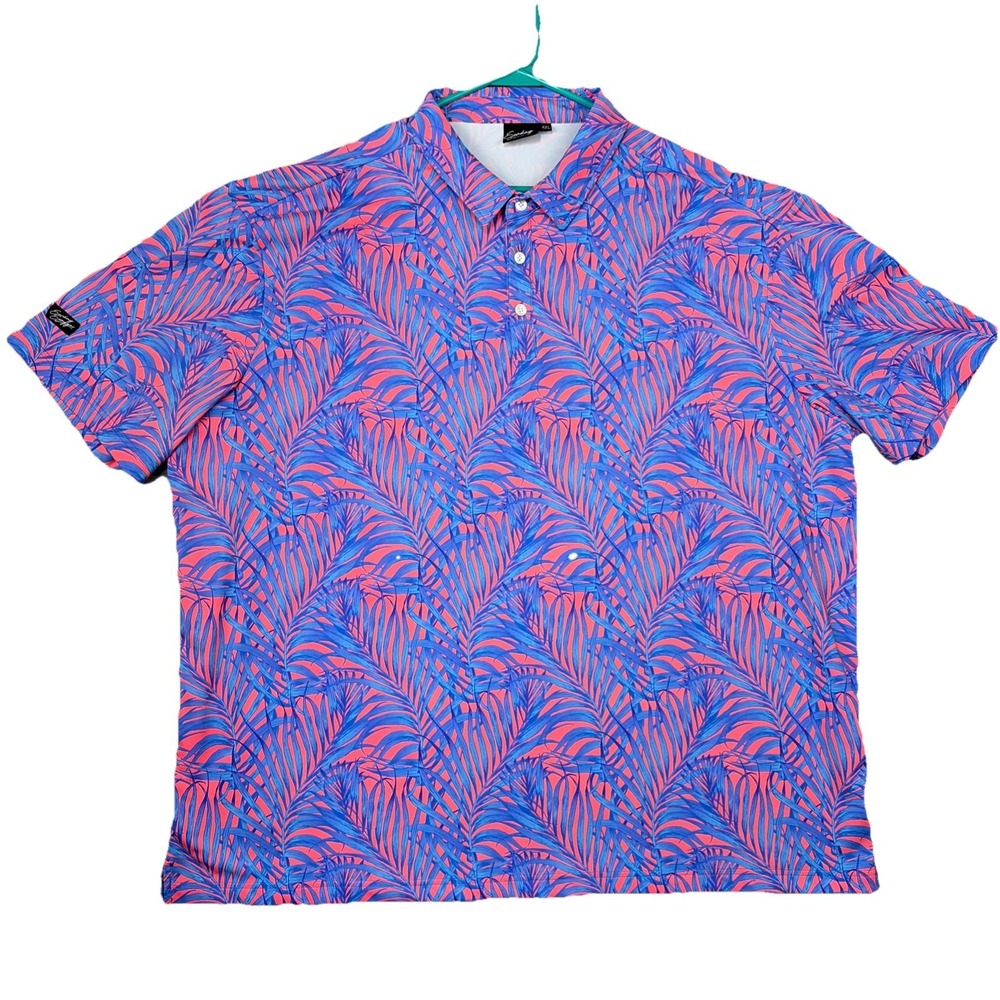 Sunday Swagger Polo Shirt Men's 4XL Pink Blue Tropical Palm Leaf Golf Polo